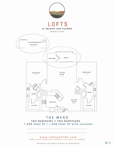 Floor plan for 2 beds, 2 baths, 1500 sqft